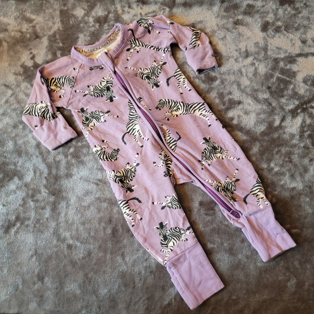 Bonds Wondersuit Baby 0-3 Months Purple Zebra Print Excellent Zip Sleeper 834